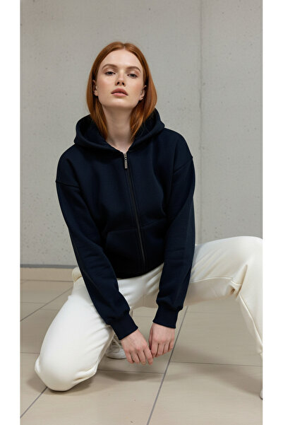 ENZİM JEANS Hanorac pentru femei basic cu glugă cu fermoar tricou