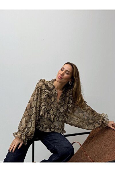 Maldia Shop Women's Lace-Up Balloon Sleeve Siena Chiffon Blouse