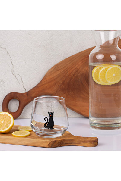 ADAMODART Cute Black Cat Sitting on Glass Figurine Decorative Water Cup