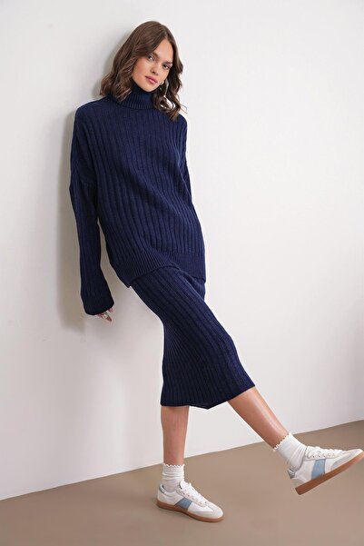 Mixray 6929 Жіноча трикотажна спідниця з підкладкою, синя