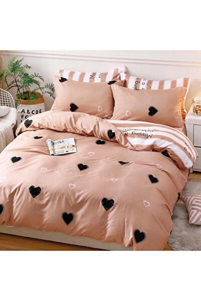 Casa de Vis Set lenjerie pat dublu, bumbac satinat, 180 x 200 cm, 4 piese, ba...