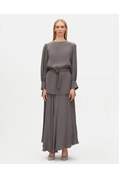 MISS DALIDA Yuvarlak Yaka Klasik Kesim Cupro Antarasit Tunik