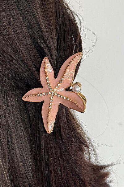 TAKIŞTIR Pink Color Starfish Figured Pearl Detailed Metal Latch Buckle