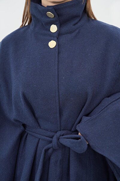 penyebizden Пальто з високим коміром і поясом - синє