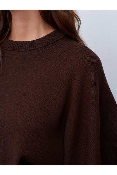 Dilvin 10835 guler rotund Pulover cu mâneci liliac-Maro