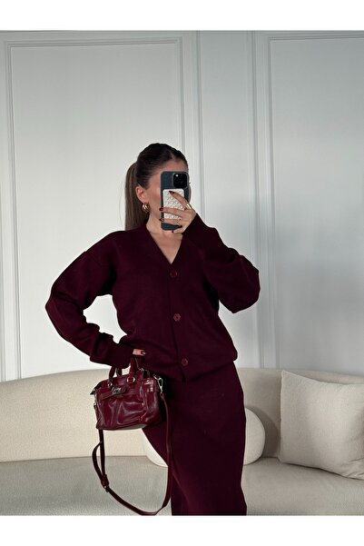 ForOus V-Necklace Buttoned Long Skirt 2-Piece Cardigan Set