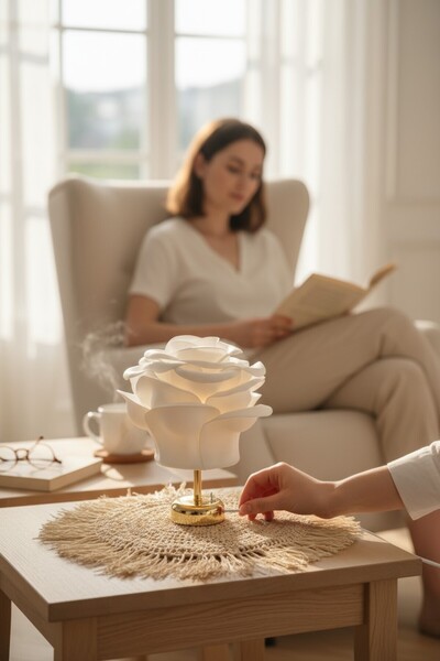 PearlHome White Eva Emotion Design Wireless Table Lamp – Shiny Gold, Decorative Led Lampshade