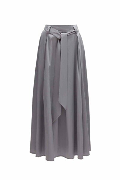 MISS DALIDA Beli Kuşaklı Rahat Kesim Kumaş Gri Etek