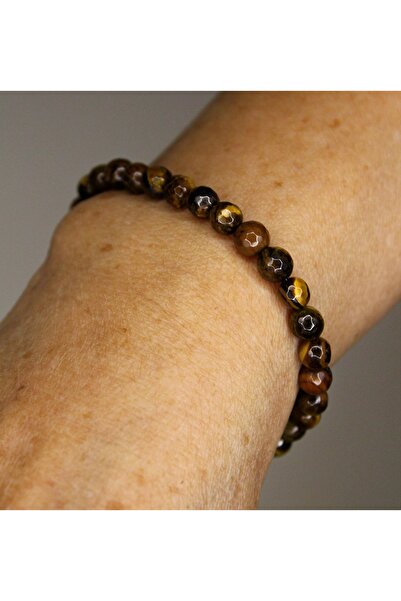 Altai Brown Tiger's Eye Faceted Cut Natural Stone Bracelet (6mm Polished)
