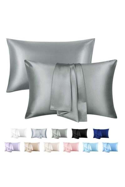 COOYA 2-Piece Simple Solid Colour Silk Satin Pillow Case with Envelope Closure
