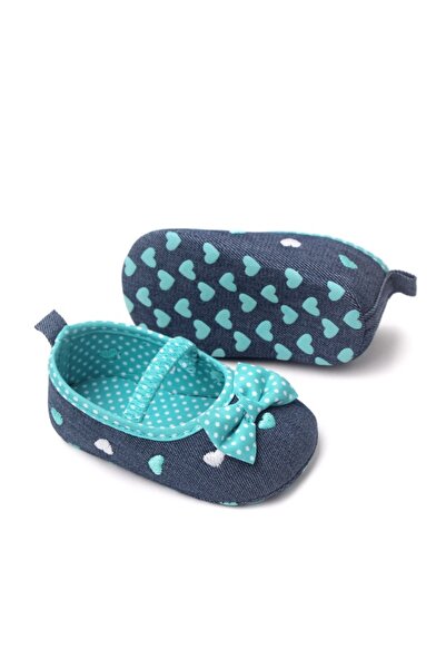 BebeNou Balerine pentru bebeluși din denim cu inimioare brodate