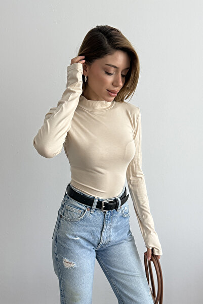 Sun Victoria Women's Turtleneck Finger Detail Finger-Looped Blouse