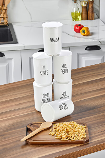 MODA OZY 6-Piece 900ml Acrylic (Plastic) Jar Plastic Vacuum Lid Transparent Grain Label Storage Container