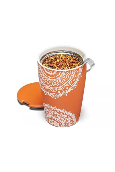 Tea Forte Cană de ceai din ceramică cu pereți dubli și infuzor din oțel inoxi...