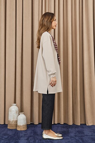 Puane Women's Polka Dot Detailed Basic Tunic - 10742Tun - Stone