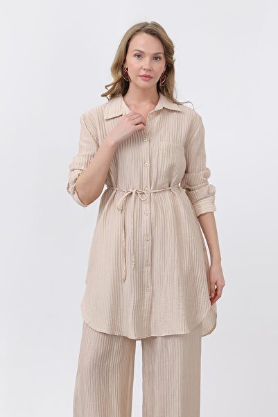 Puane Women's Belted Pants Suit - 14336Tks - Beige