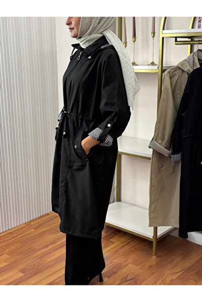 RAŞEL DESİGN Büyük Beden Siyah Trençkot