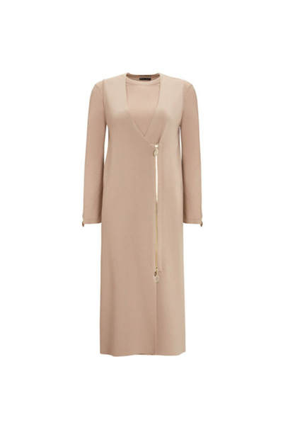 MISS DALIDA Bileği Fermuarlı Düz Renk Triko Taş Rengi Tunik