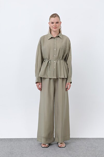 Puane Women's Back Piped Detail Pants Suit - 14335Tks - Olive