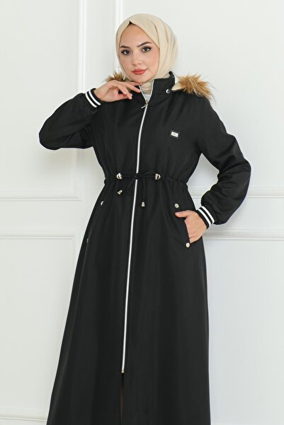 Missvalle Μπουφάν με κορδόνια στη μέση με ραβδώσεις μαύρο 19215