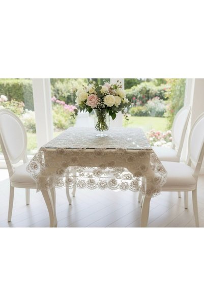 Daimon Home Fransız Güpürlü Kare Masa Örtüsü 100x100 cm – Beyaz, Sehpa ve Küç...