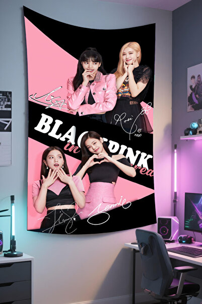 RUGRUMBA Tapiserie de perete Black Pink – Tematică muzicală, țesătură de cali...