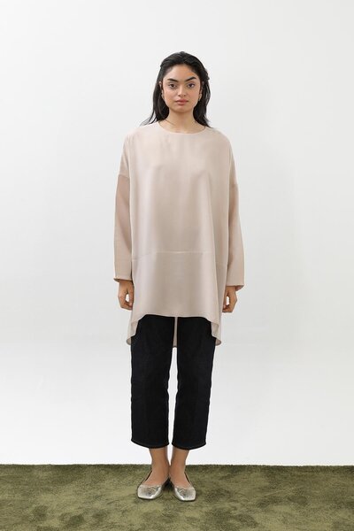 Puane Kadın Arkası Çapraz Yırtmaçlı Tunik - 10675TUN - DARK BEIGE