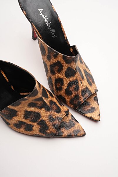 Ayakkabı Ateşi Women's Design Thin Heeled Slippers Carolina Leopard