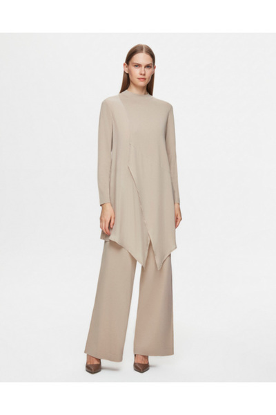 MISS DALIDA Kruvaze Kesim Cupro Triko 1237-MİNK Tunik