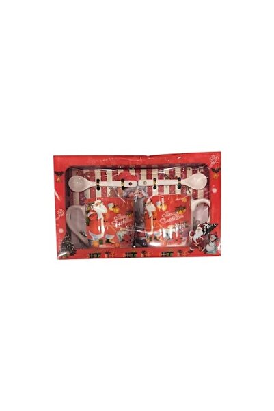 Clini Set de 2 căni ceramice cu linguriță în cutie cadou, decor de Crăciun, 200 ml