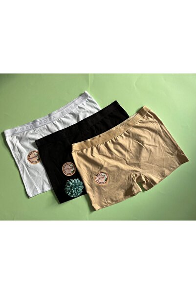 VELOURE Kadın Şort- Lastikli Boxer Seti Pamuklu 3'lü Beyaz, Ten, Siyah Renk F...