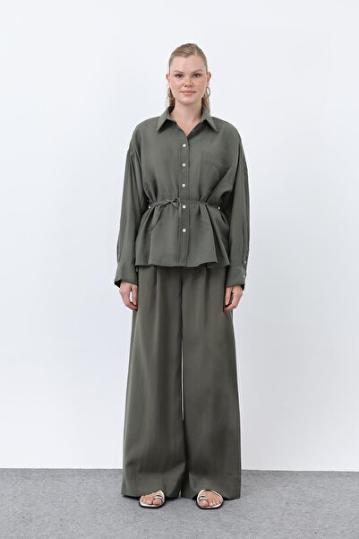 Puane Women's Back Piped Detail Trouser Suit - 14335Tks - Khaki