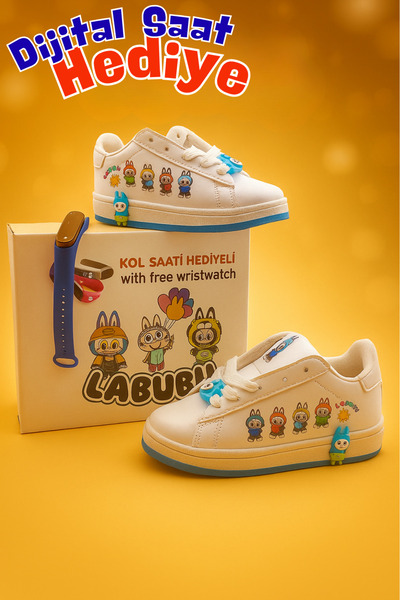İMVULA Çocuk Ayakkabısı Labubu Desenli Dijital Saat Hediyeli Çocuk Ayakkabı