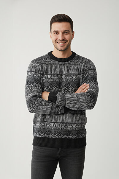 Pulltonic Men's Crew Neck Patterned Sweater