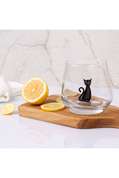 ADAMODART Cute Black Cat Sitting on Glass Figurine Decorative Water Cup