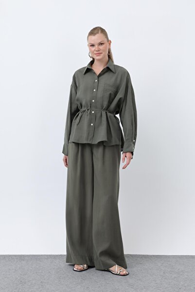 Puane Women's Back Piped Detail Trouser Suit - 14335Tks - Khaki