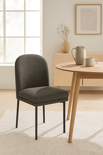 MARIA HOMES Grey Fabric Dining Chair – Modern Upholstered Chair with Black Me...