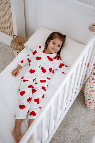 Lilabio Front Buttoned Bamboo Heart Children's Pajama Set 2-6 Years Old