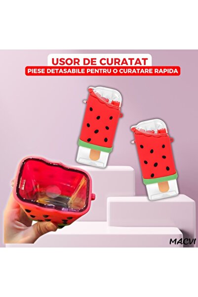 MACVI ® Kids Water Bottle – Watermelon Ice Cream Shape, 300 ml, BPA-Free, Leak-Proof, Red