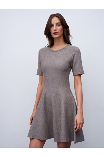Dilvin 90258 Bisiklet Yaka Volanlı Triko Elbise-Vizon
