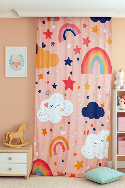 Bebişim Halı Colorful Dreams Rainbow Cloud Double Wing Children's Room Curtain