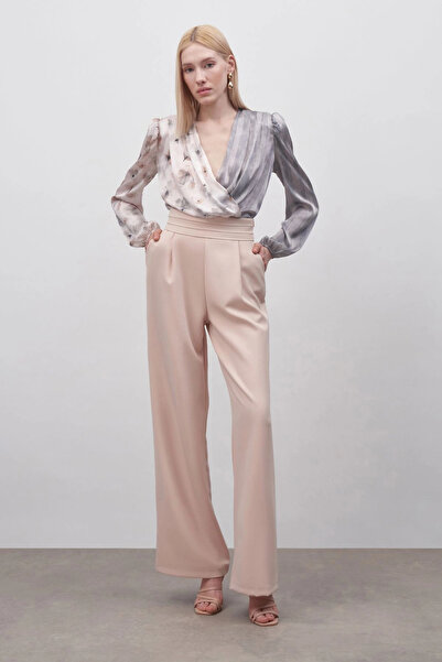 Sateen Μπεζ χρωματιστό παντελόνι μέσης και τσέπης