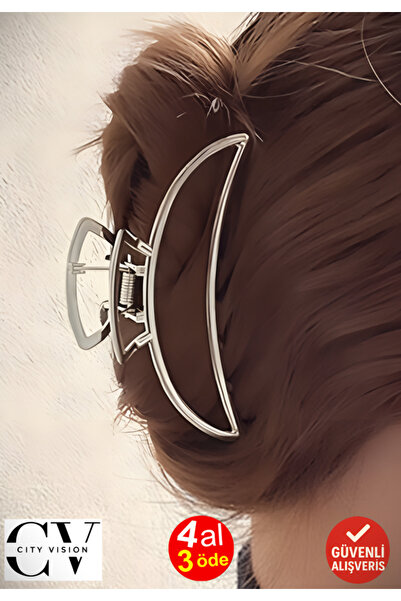 cityvision Срібний еліптичний металевий затискач для волосся 11 см, великий р...