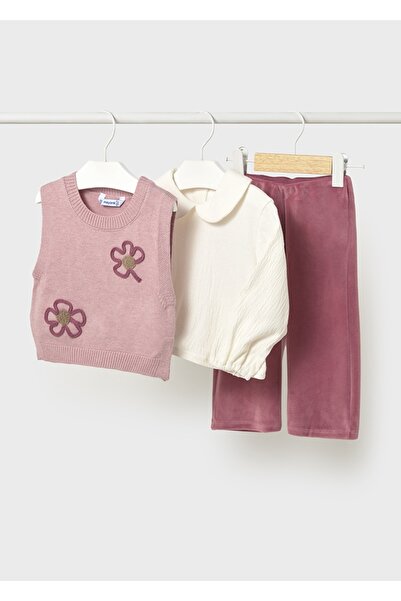 MAYORAL Baby Girl Kids Winter 3 Piece Pink Bottom-Top Set with Pants