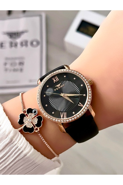 FERRO ساعة يد نسائية منتج أصلي مع ضمان لمدة عامين مع سوار هدية مقاومة للماء حتى 3 وحدات ضغط جوي معبأة في علبة هدايا