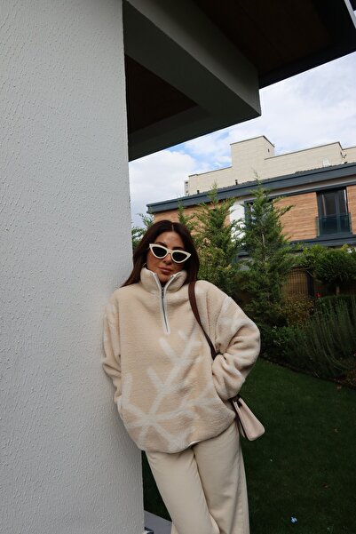 Özge Özgenç Λούτρινο φούτερ με φερμουάρ στο λαιμό