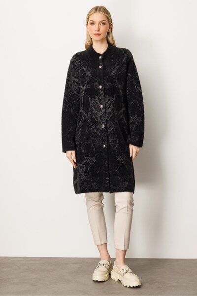 Mutlu Ertan Women's Snake Patterned Angora Cardigan Black-Smoke 20166