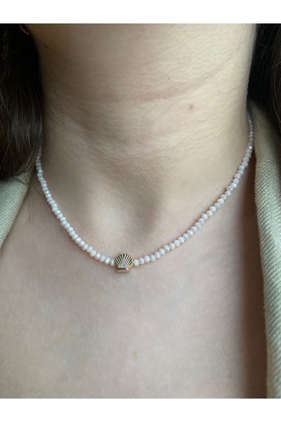 Anetta Jewelry Kadın tasarım krem swaroski boncuklu çelik deniz kabuğu uçlu k...