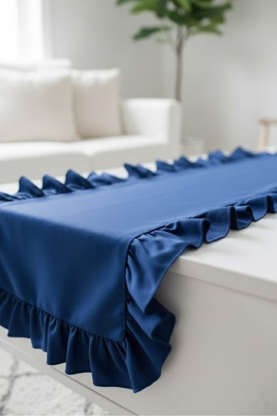 Mery Tekstil Ruffled Navy Blue Stylish Runner 40X140 cm