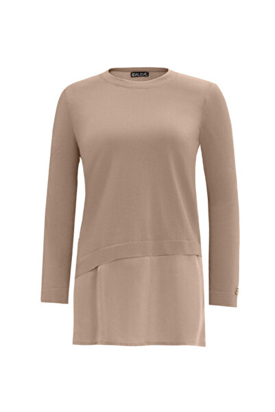 MISS DALIDA Etek Ucu Cupro Asimetrik Kesim Triko Taş Rengi Tunik